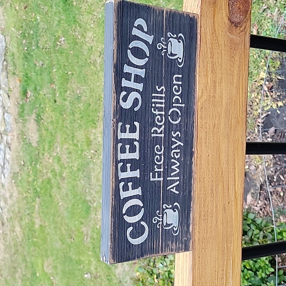 Cute Farmhouse, Primitive Wood Handmade Coffee Shop Sign 😍